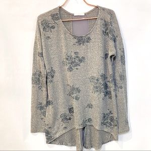 Lush Sheer Sparkle Long Sleeve Shirt Blouse Metallic Sliver Gray X Small Women.